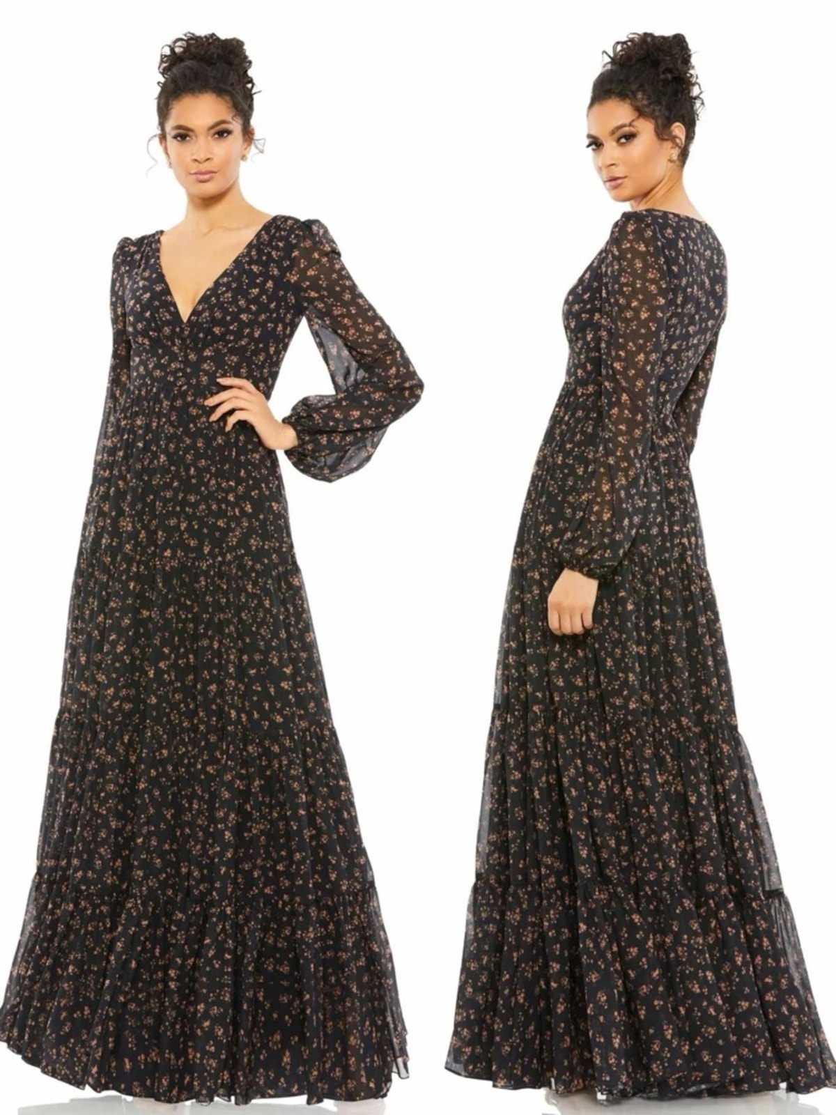 Ieena For Mac Duggal Long Sleeve Chiffon Floral Dress 55431 Nwt Size 0